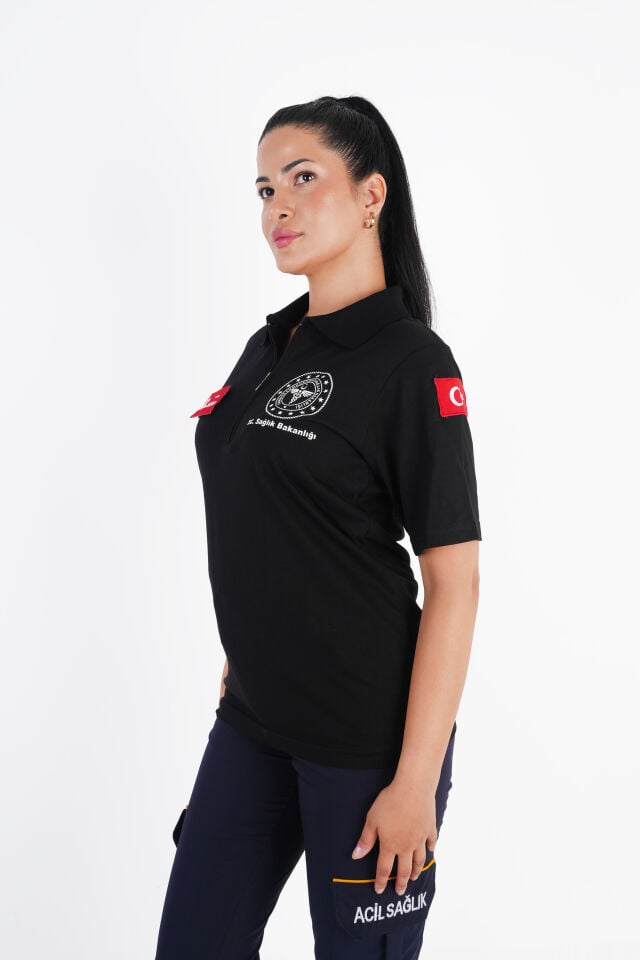 Sağlık Bakanlığı 112 Acil Siyah Fermuarlı T-shirt (Unisex)
