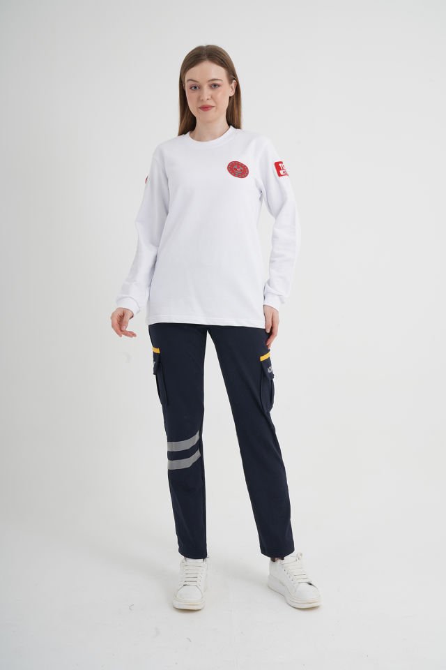 112 Acil Çağrı Merkezi Beyaz Sıfır Yaka Swit (Unisex)
