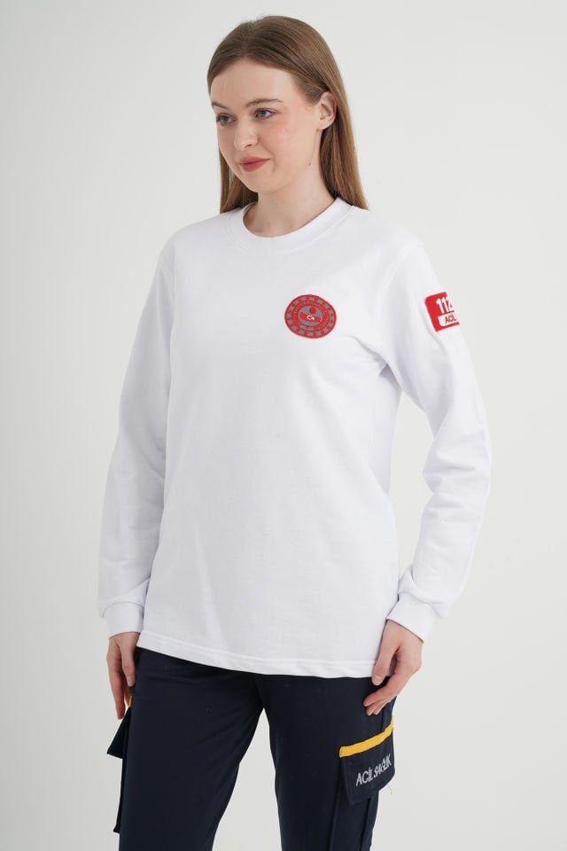 112 Acil Çağrı Merkezi Beyaz Sıfır Yaka Swit (Unisex)