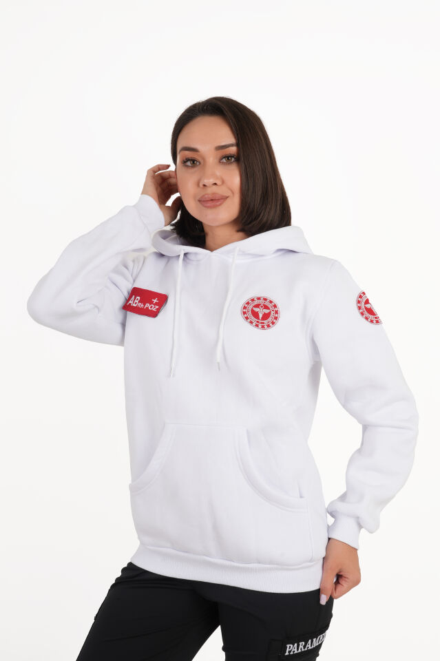 112 Acil Sağlık Beyaz Kapşonlu Swit (Unisex)