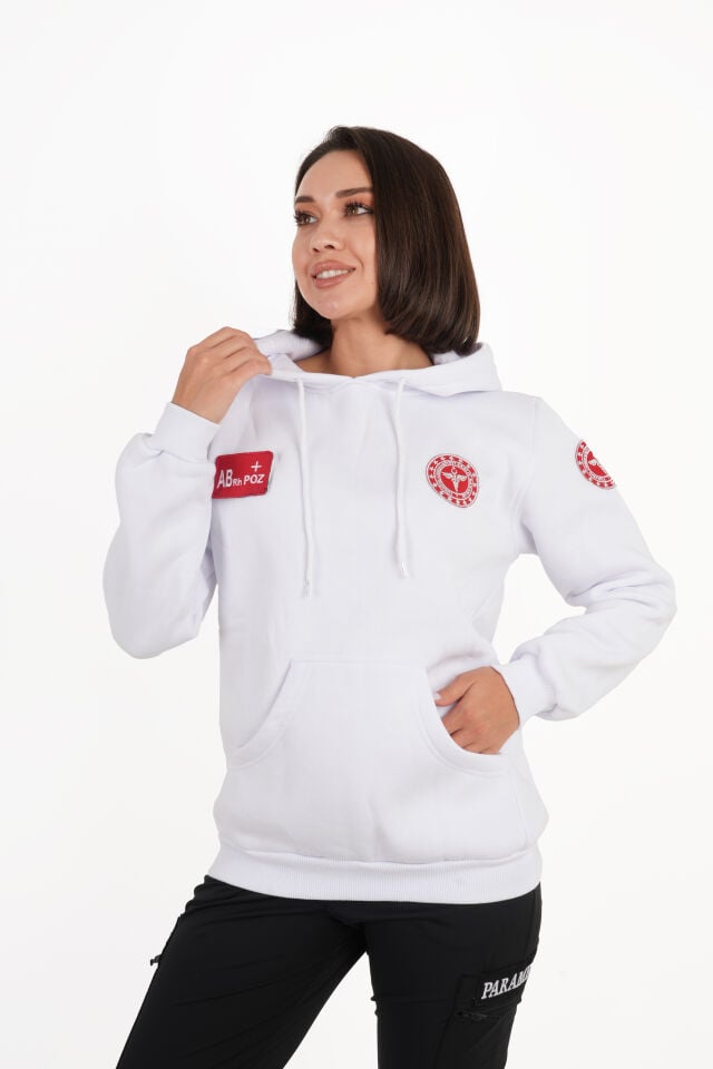 112 Acil Sağlık Beyaz Kapşonlu Swit (Unisex)