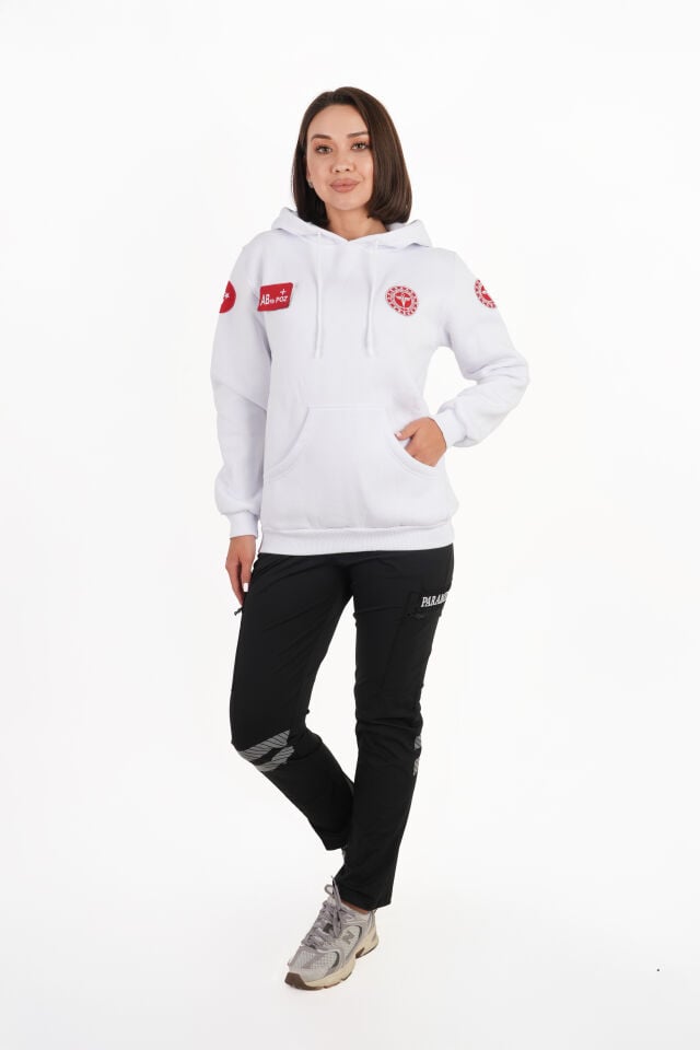 112 Acil Sağlık Beyaz Kapşonlu Swit (Unisex)