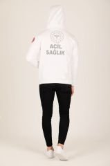 112 Acil Sağlık Beyaz Kapşonlu Swit (Unisex)
