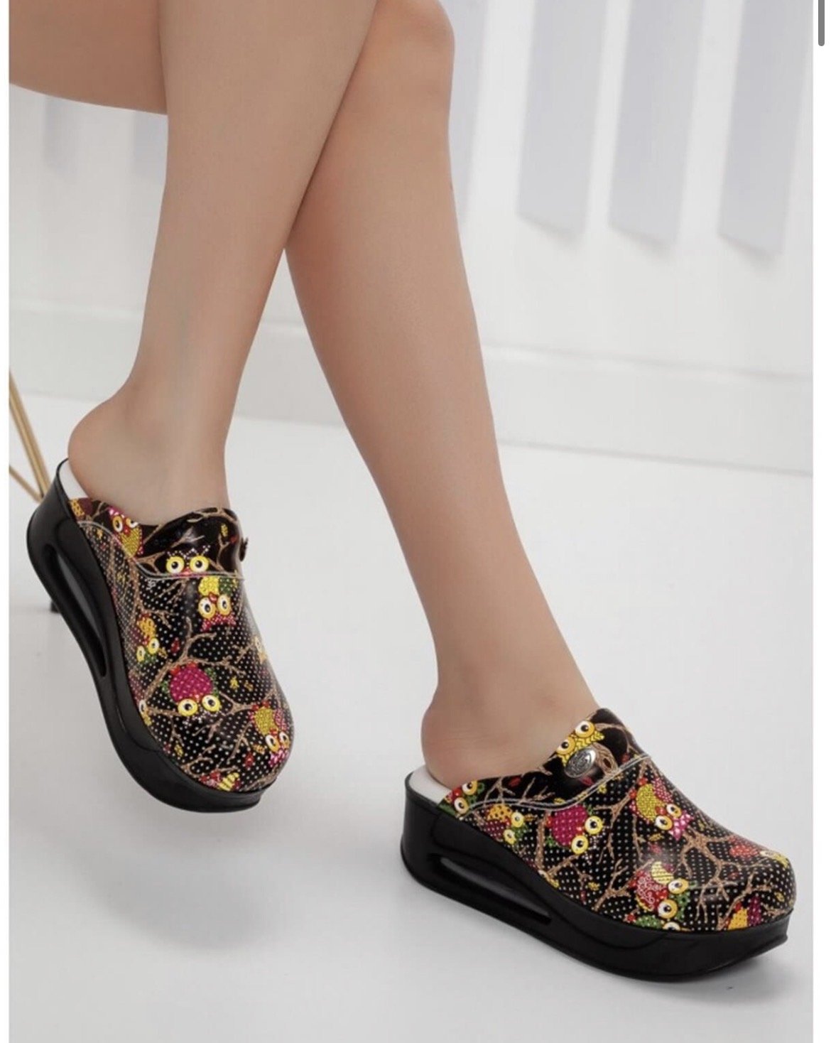 Siyah Baykuş Desenli Airmax Ortopedik Terlik