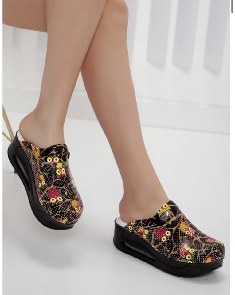 Siyah Baykuş Desenli Airmax Ortopedik Terlik