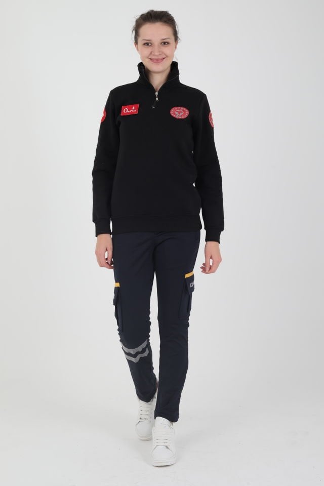 Yeni 112 Acil Sağlık Siyah Fermuarlı Swit (Unisex-3 İplik)