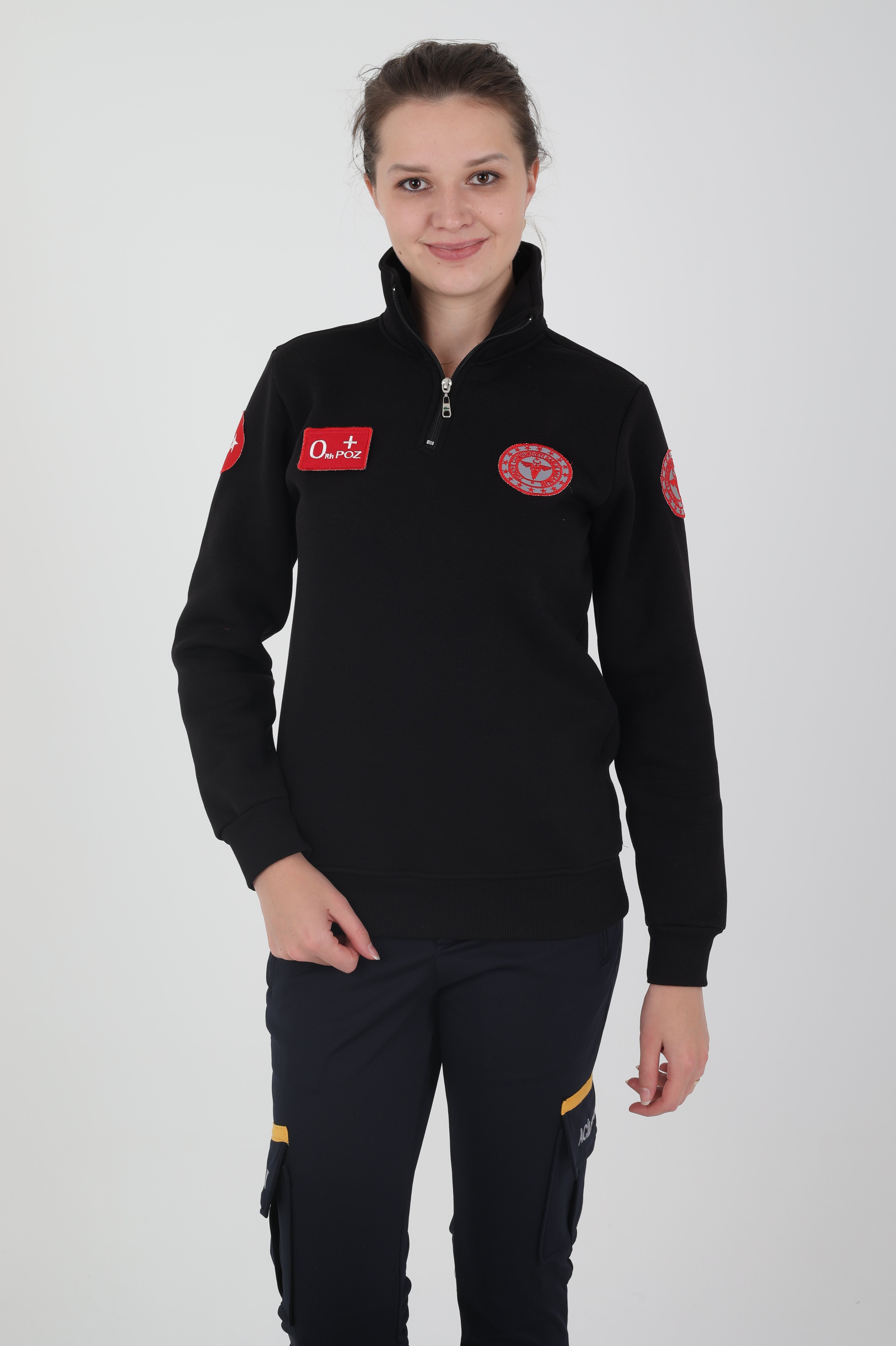 Yeni 112 Acil Sağlık Siyah Fermuarlı Swit (Unisex-3 İplik)