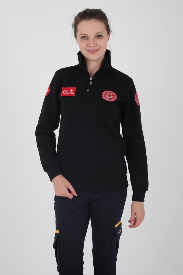 Yeni 112 Acil Sağlık Siyah Fermuarlı Swit (Unisex-3 İplik)