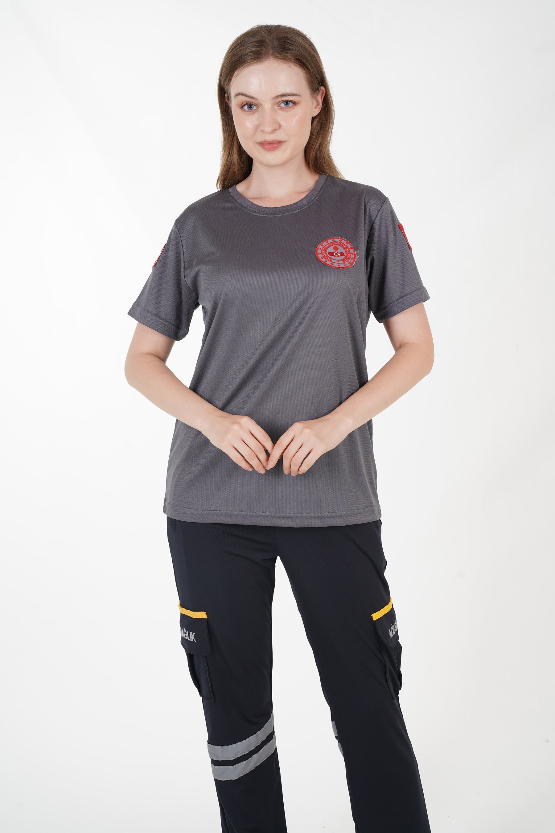 112 Acil Çağrı Merkezi Füme Sıfır Yaka Comfort T-shirt  (Unisex-Fileli)