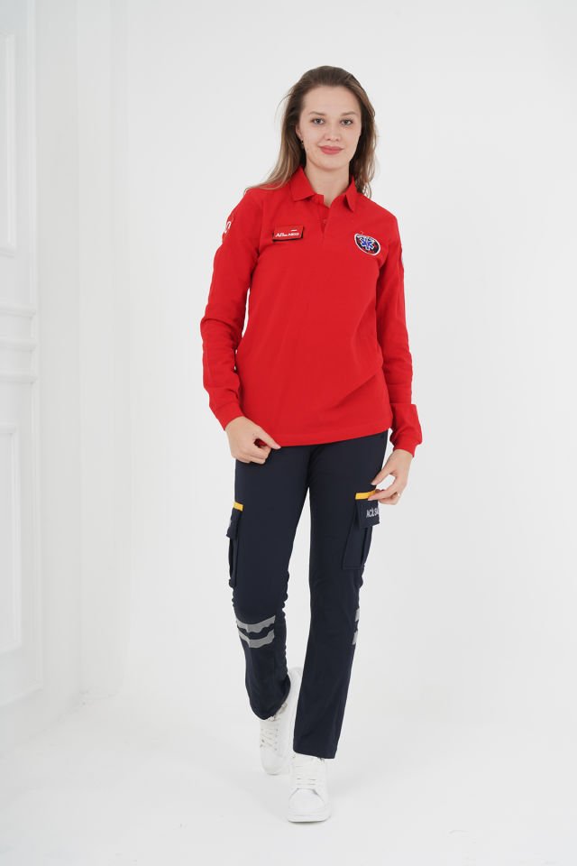 Yeni Kırmızı Paramedik Uzun Kollu Lacoste T-shirt (Unisex)