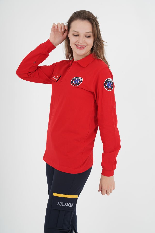 Yeni Kırmızı Paramedik Uzun Kollu Lacoste T-shirt (Unisex)