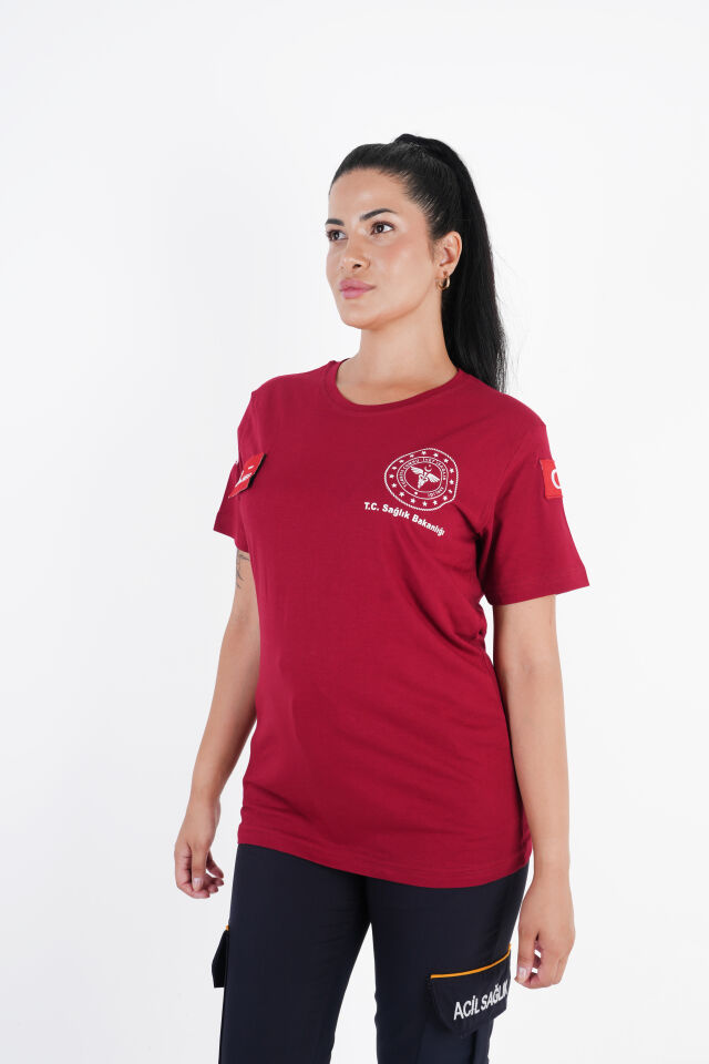Sağlık Bakanlığı 112 Acil Bordo Penye T-shirt (Unisex)