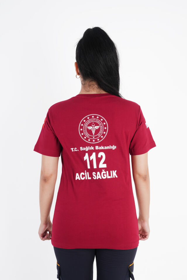 Sağlık Bakanlığı 112 Acil Bordo Penye T-shirt (Unisex)