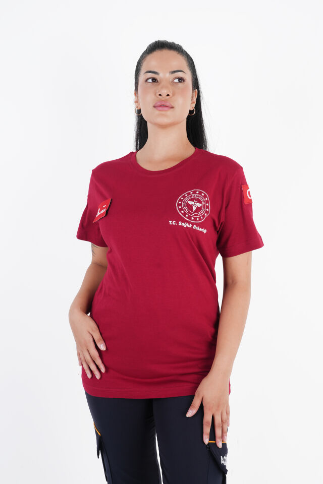 Sağlık Bakanlığı 112 Acil Bordo Penye T-shirt (Unisex)