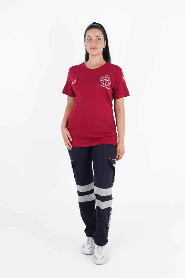 Sağlık Bakanlığı 112 Acil Bordo Penye T-shirt (Unisex)