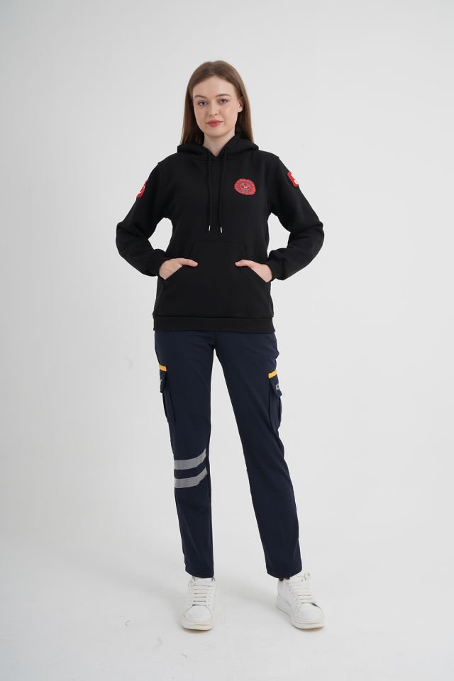 112 Acil Çağrı Merkezi Siyah Kapşonlu Swit (Unisex)