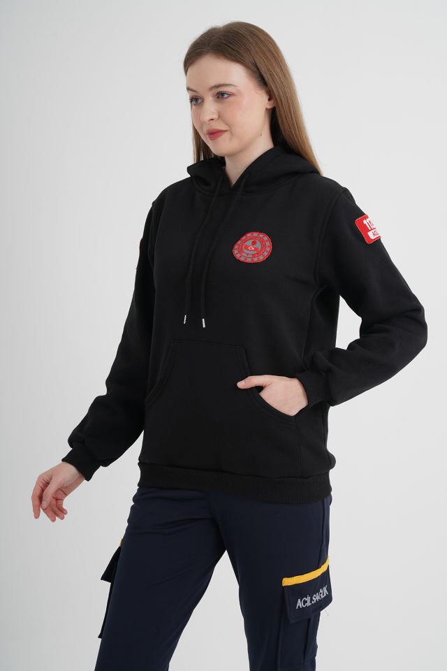 112 Acil Çağrı Merkezi Siyah Kapşonlu Swit (Unisex)