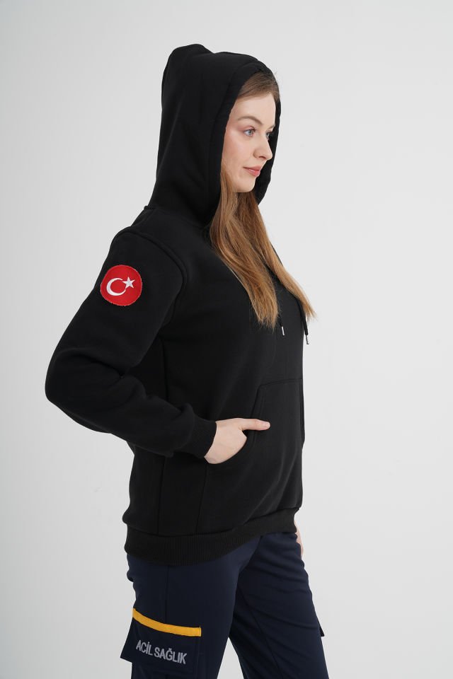 112 Acil Çağrı Merkezi Siyah Kapşonlu Swit (Unisex)