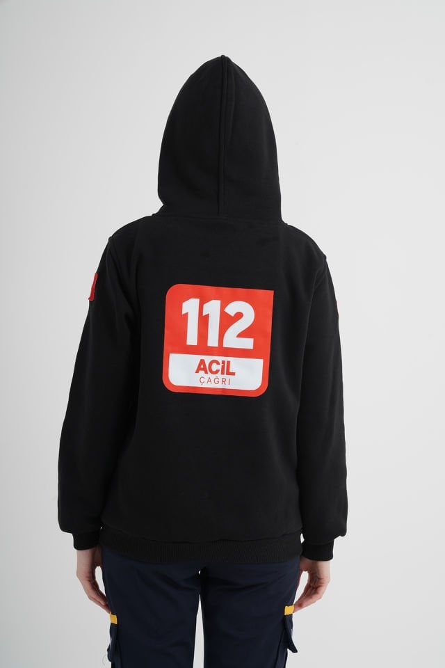 112 Acil Çağrı Merkezi Siyah Kapşonlu Swit (Unisex)