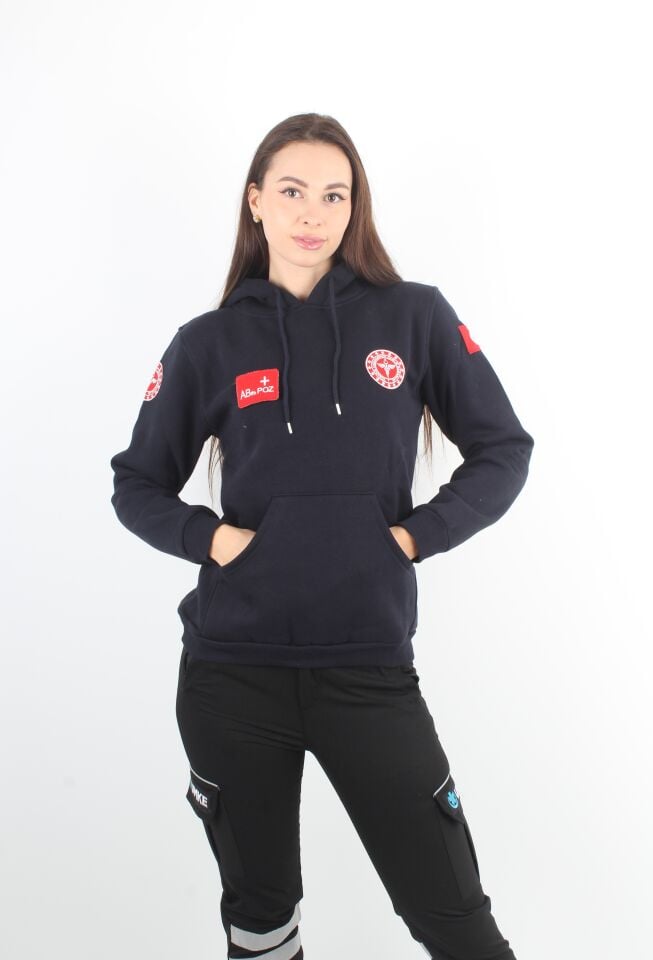 112 Acil Sağlık Lacivert Kapşonlu Swit (Unisex)