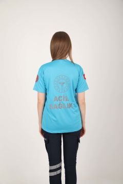 Yeni 112 Acil Sağlık Turkuaz Sıfır Yaka Comfort T-shirt (Unisex-Fileli)