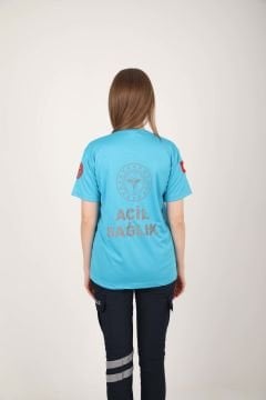 Yeni 112 Acil Sağlık Turkuaz Sıfır Yaka Comfort T-shirt (Unisex-Fileli)