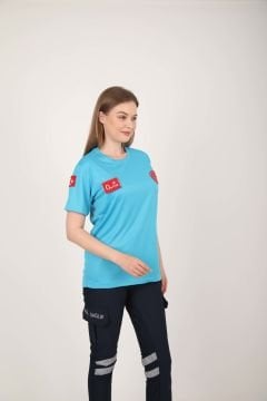 Yeni 112 Acil Sağlık Turkuaz Sıfır Yaka Comfort T-shirt (Unisex-Fileli)