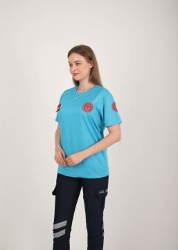 Yeni 112 Acil Sağlık Turkuaz Sıfır Yaka Comfort T-shirt (Unisex-Fileli)