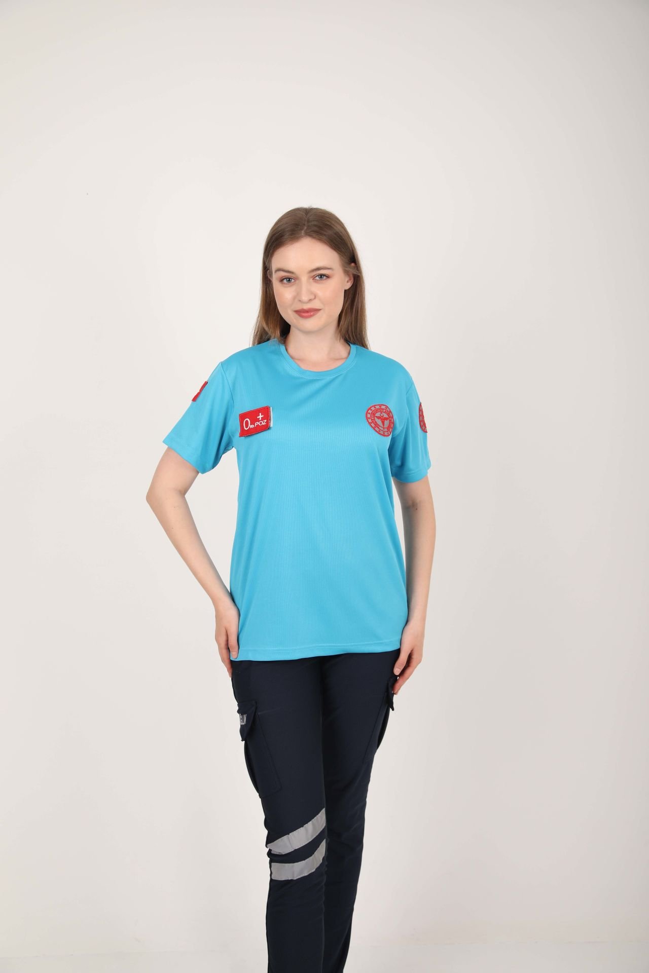 Yeni 112 Acil Sağlık Turkuaz Sıfır Yaka Comfort T-shirt (Unisex-Fileli)