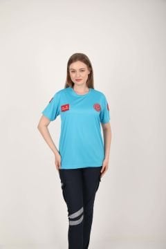 Yeni 112 Acil Sağlık Turkuaz Sıfır Yaka Comfort T-shirt (Unisex-Fileli)