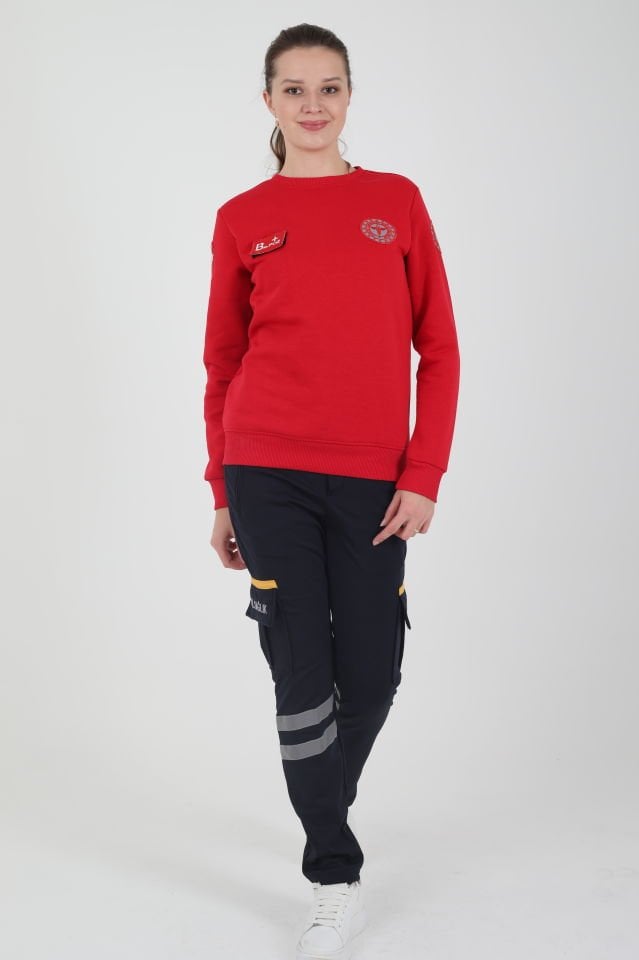 Yeni 112 Acil Sağlık Kırmızı Sıfır Yaka Swit (Unisex- 3 İplik)
