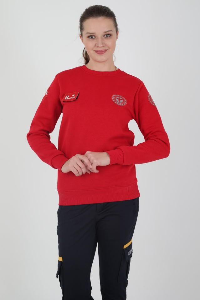 Yeni 112 Acil Sağlık Kırmızı Sıfır Yaka Swit (Unisex- 3 İplik)