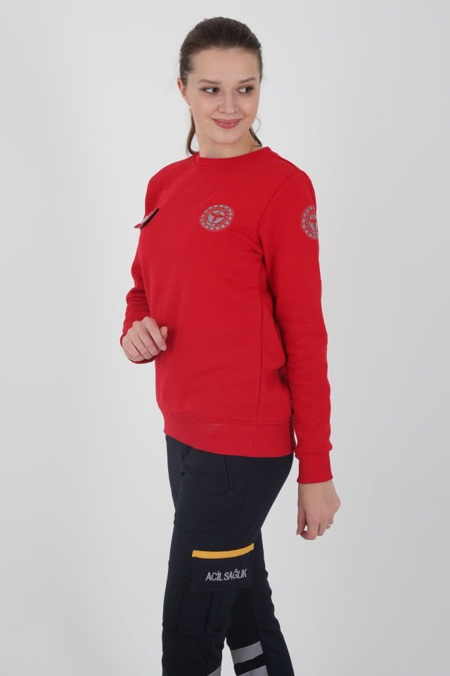 Yeni 112 Acil Sağlık Kırmızı Sıfır Yaka Swit (Unisex- 3 İplik)