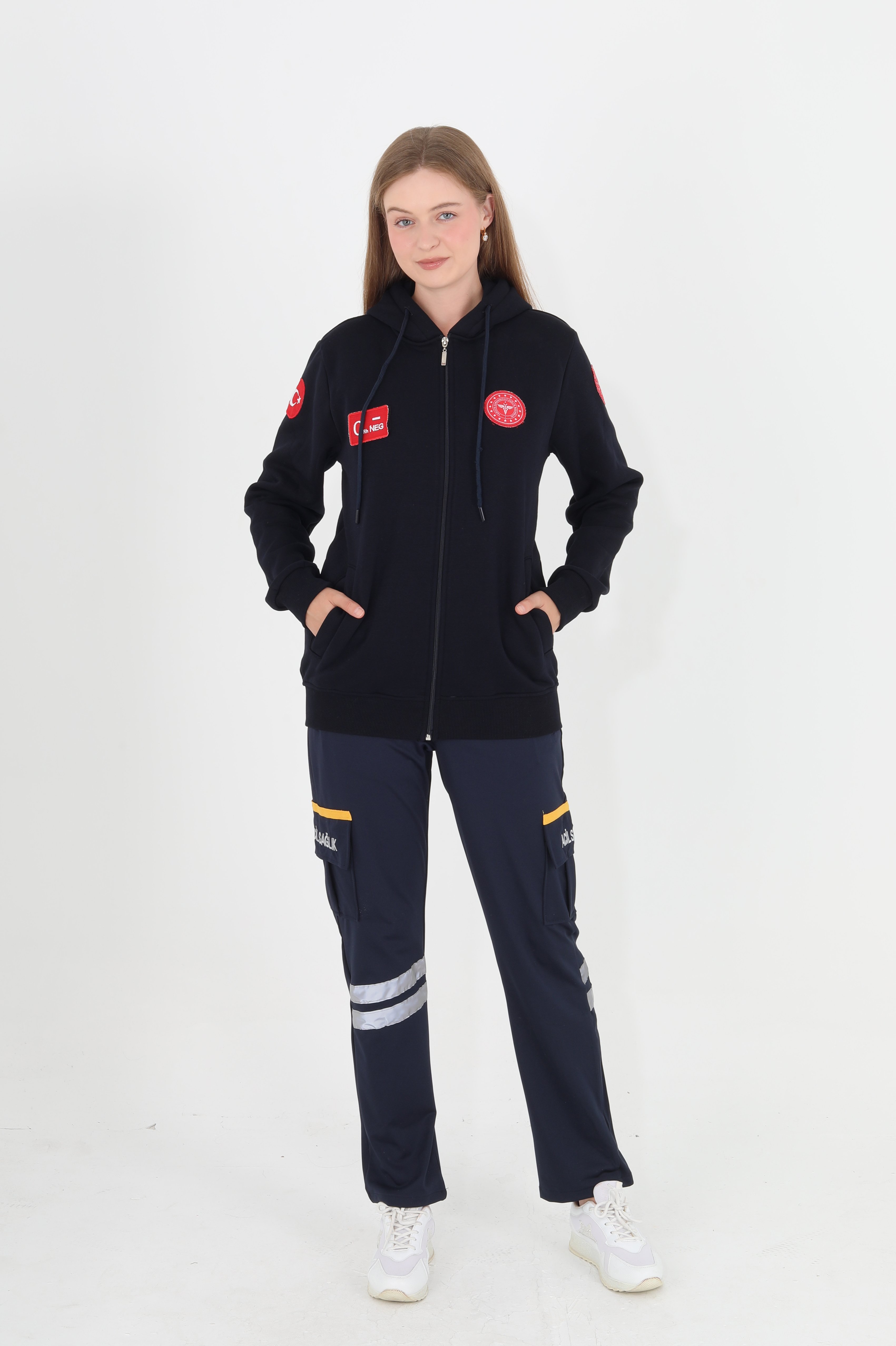 Evde Sağlık Lacivert Kapşonlu Polar (Unisex)