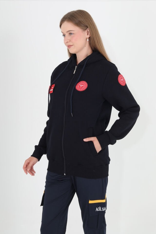 Evde Sağlık Lacivert Kapşonlu Polar (Unisex)