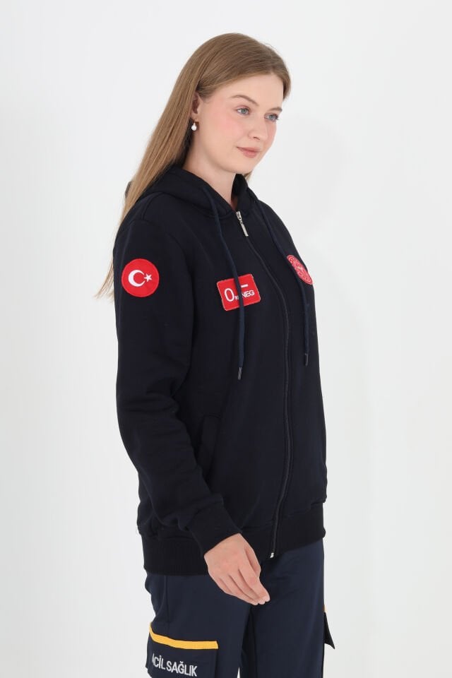 Evde Sağlık Lacivert Kapşonlu Polar (Unisex)