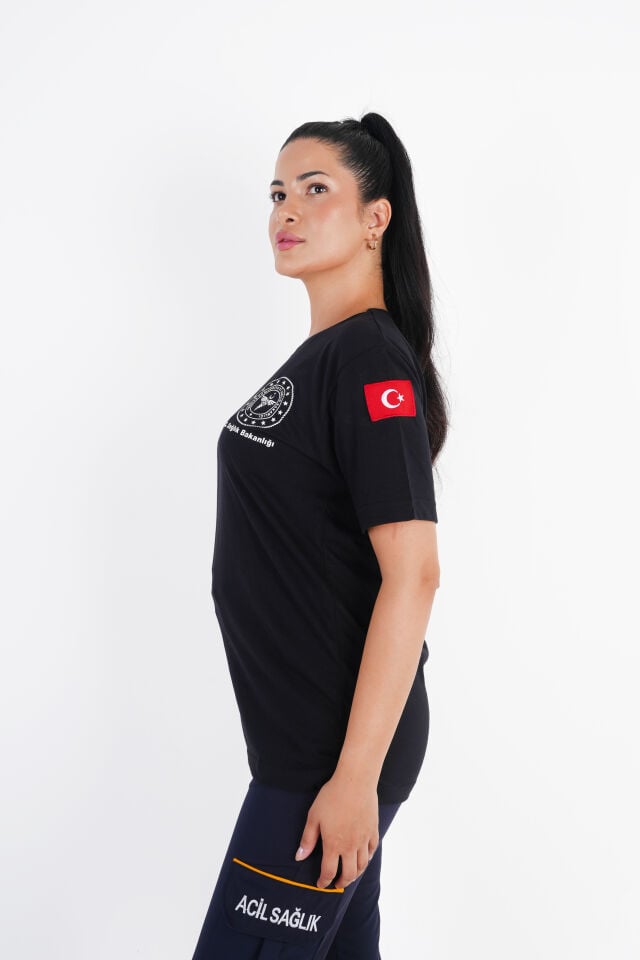 Sağlık Bakanlığı 112 Acil Siyah Penye T-shirt (Unisex)