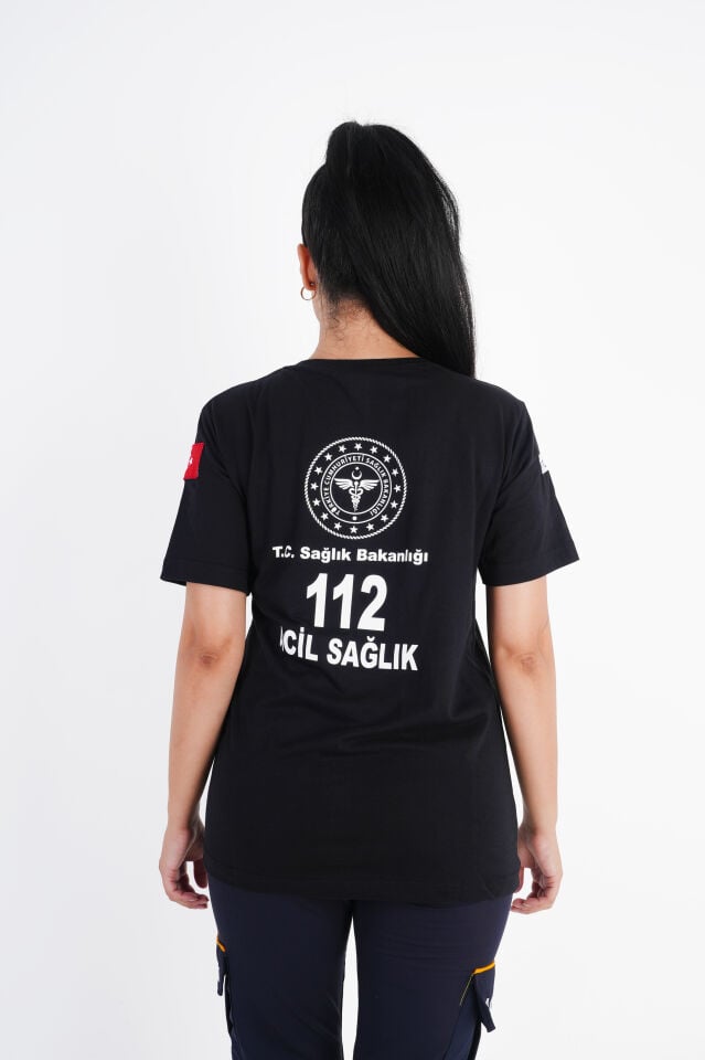 Sağlık Bakanlığı 112 Acil Siyah Penye T-shirt (Unisex)