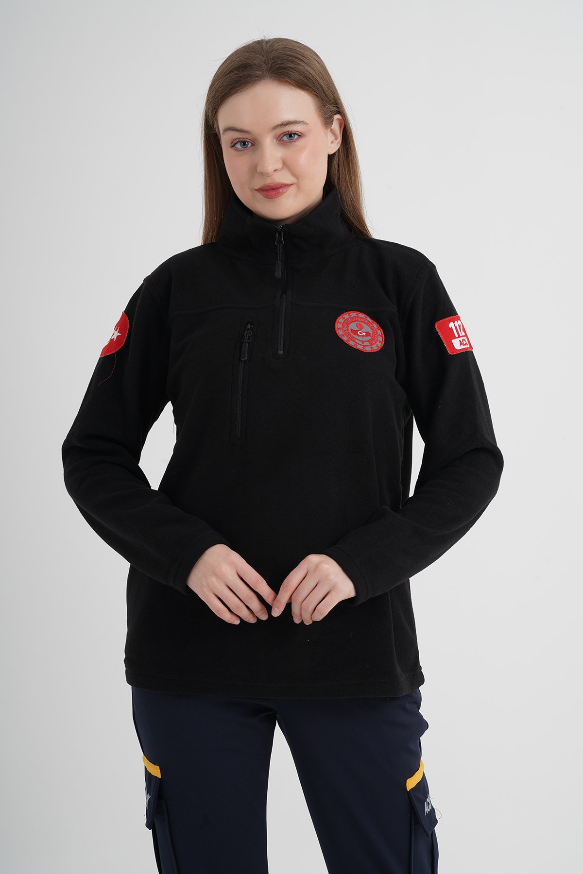 112 Acil Çağrı Merkezi Siyah Fermuarlı Swit (Unisex)