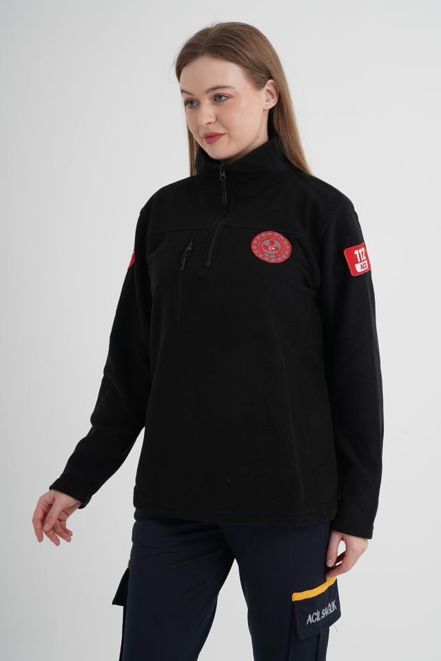 112 Acil Çağrı Merkezi Siyah Fermuarlı Swit (Unisex)