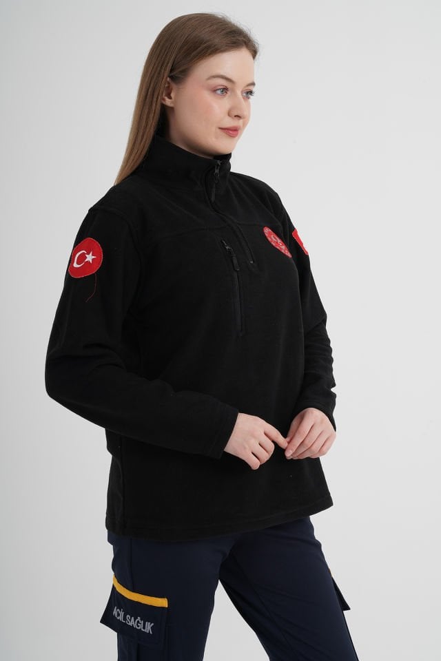 112 Acil Çağrı Merkezi Siyah Fermuarlı Swit (Unisex)