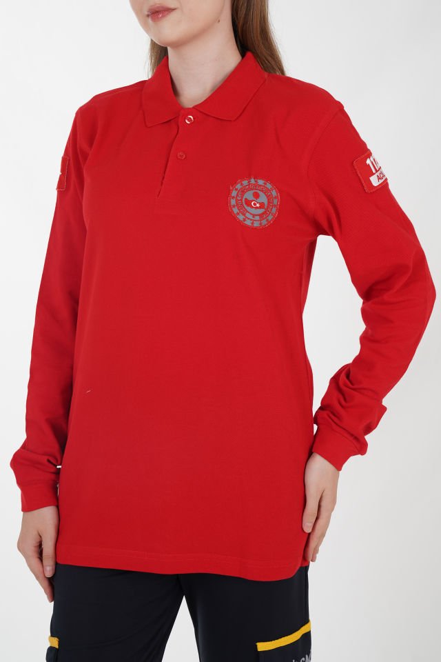 112 Acil Çağrı Merkezi Kırmızı Uzun Kollu T-shirt  (Unisex)