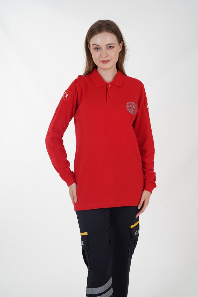 112 Acil Çağrı Merkezi Kırmızı Uzun Kollu T-shirt  (Unisex)