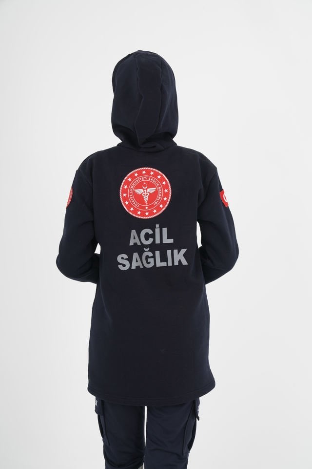 112 Lacivert Tunik Kapşonlu Swit (%100 Pamuk)