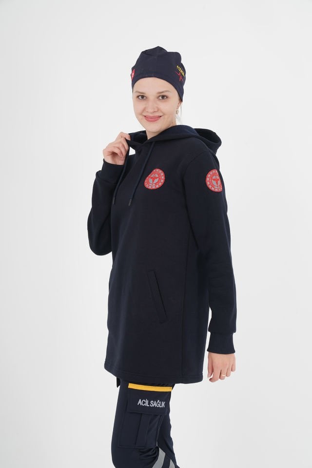 112 Lacivert Tunik Kapşonlu Swit (%100 Pamuk)