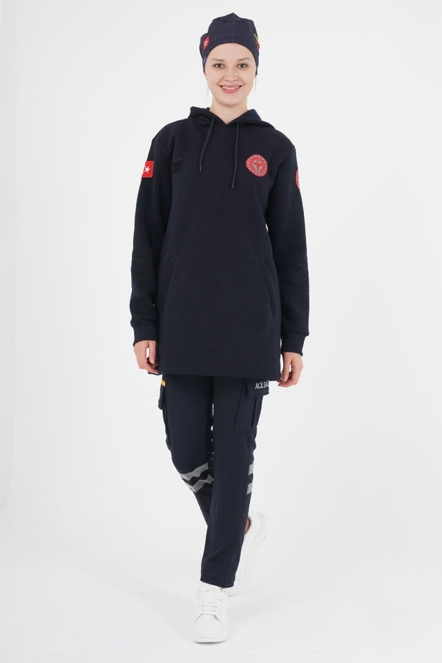 112 Lacivert Tunik Kapşonlu Swit (%100 Pamuk)