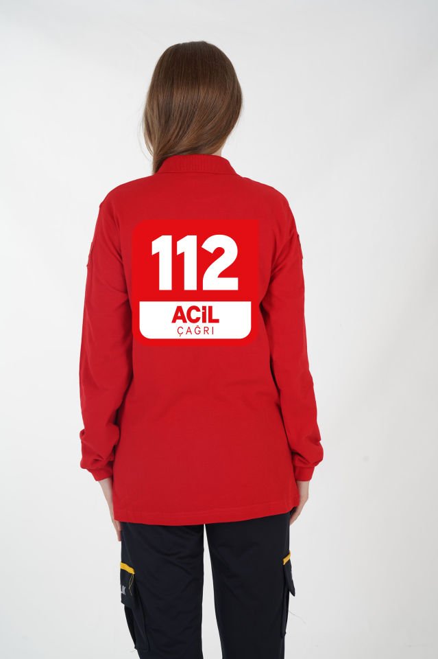 112 Acil Çağrı Merkezi Kırmızı Uzun Kollu T-shirt  (Unisex)