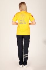 Yeni Sarı V Yaka 112 Acil Sağlık T-shirt (Fileli-Unisex)