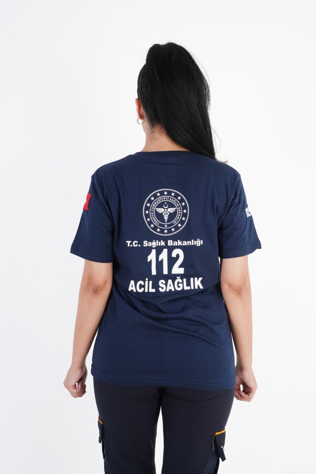 Sağlık Bakanlığı 112 Acil Lacivert Penye T-shirt (Unisex)