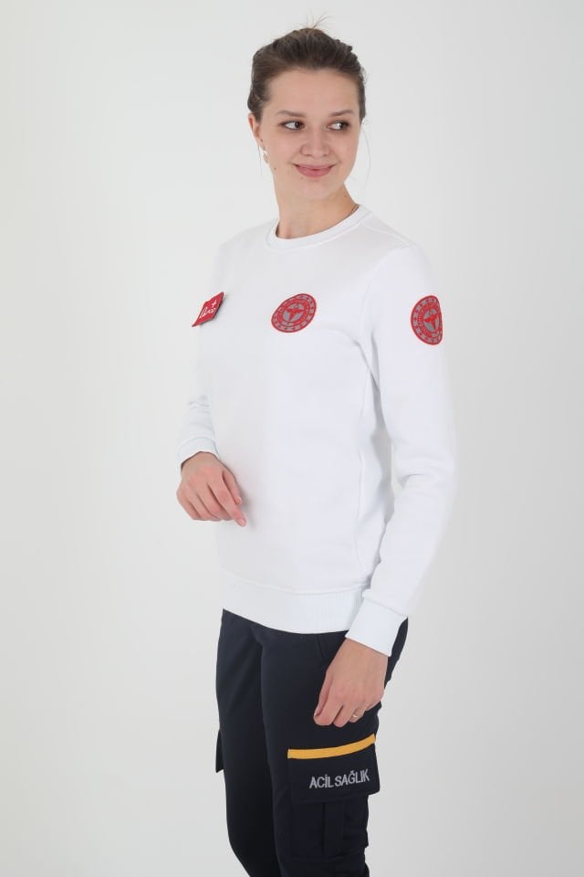 Yeni Acil Sağlık Beyaz Sıfır Yaka Swit (Unisex- 3 İplik)